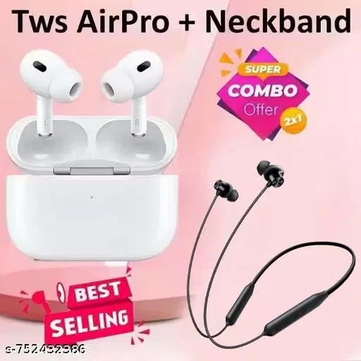 Wireless TWS Bluetooth Ear buds | High-Quality Sound | Long Battery Life | Touch Control Ear buds | Comfortable Fit | Bluetooth 5.1 Ear buds | Premium Design Combo | Perfect for Music, Calls, and | Ideal for Gaming, Workout and Travel with Earphone with Bluetooth Neckband Black Combo